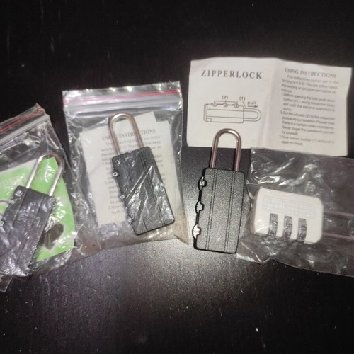 Mini Carabiner Padlocks pack of 4 with 3-digit combination, new