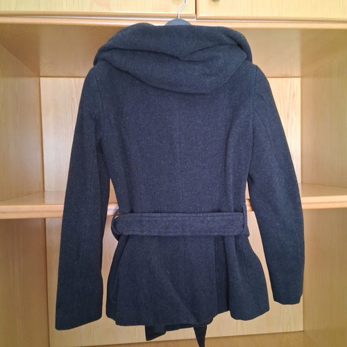 Zara Basic women's coat with hood and belt, like new, charcoal, M