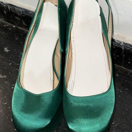 Luigi green satin high heels, size 39