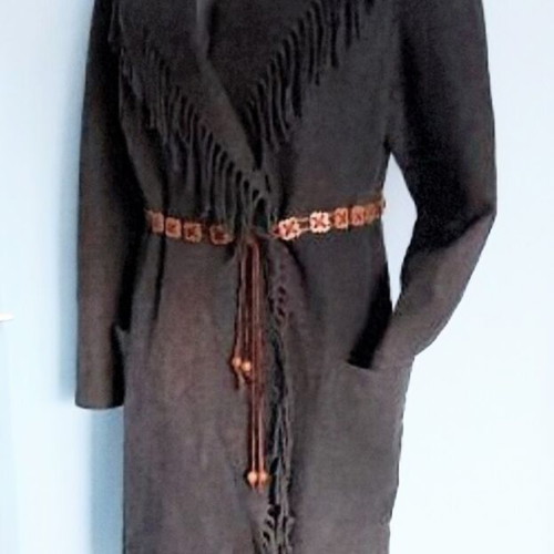 Wool coat used with wrap and fringes Cristian Berg gray unisize