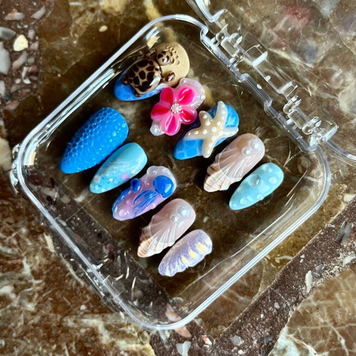 Handmade press-on nails set with summer design new