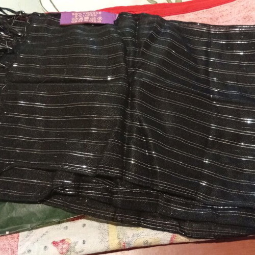 Alexi Andriotti scarf new, black and silver stripes with fringes