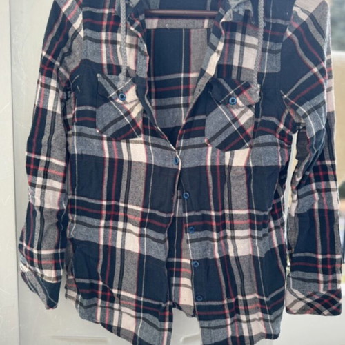 New Look cotton hooded plaid shirt used, multicolor