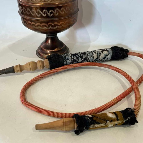 Vintage traditional brass hookah with embossed oriental motifs 51x16
