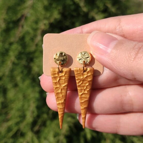 Handmade earrings new, gold polymer clay and steel