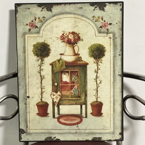 Vintage Metal Decorative Tin Sign used, country style with flowers 33x25 cm