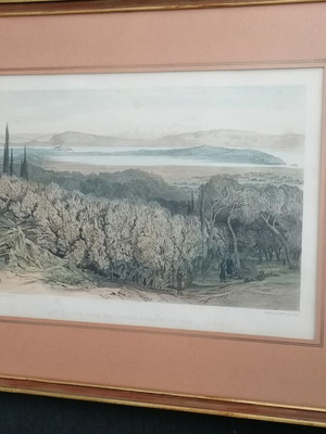 Corfu Lithograph by Edward Lear used, framed 58x46cm