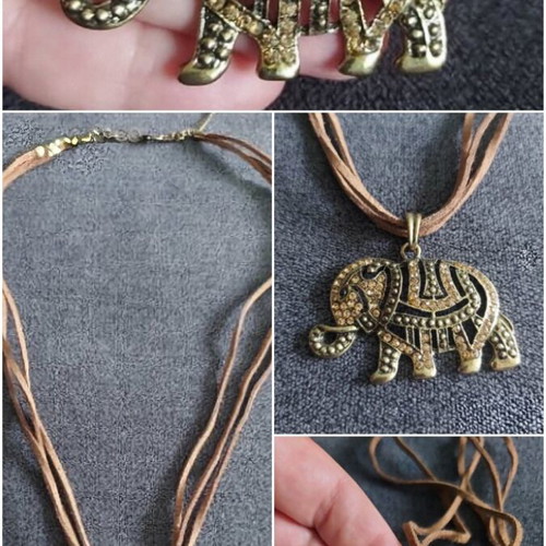 Parfois Elephant Necklace like new with stones on natural suede