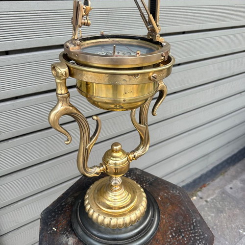 Old brass compass Japanese used, 45x25.5 cm