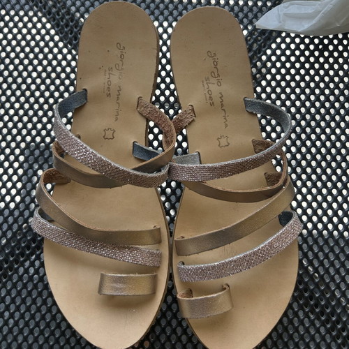 Leather sandals used, size 37, beige and brown