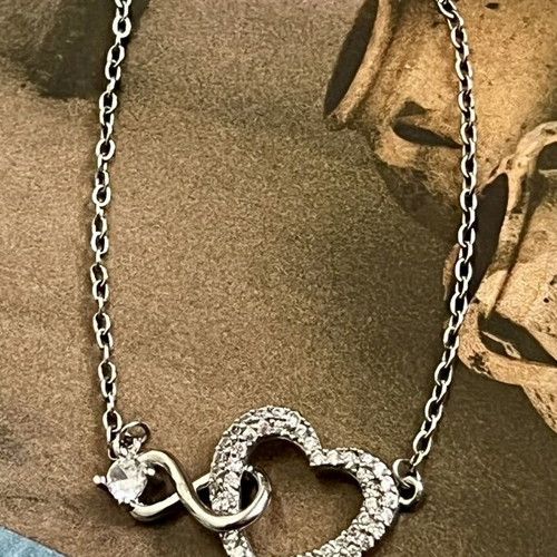 Steel necklace with heart and sparkling zirconia, new, silver color