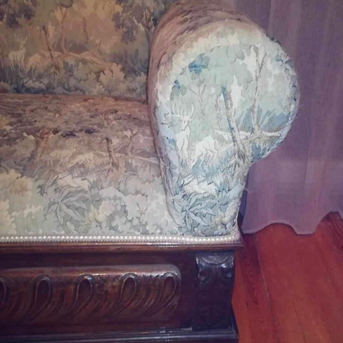 French 1930s sofa used with 2 armchairs, walnut wood