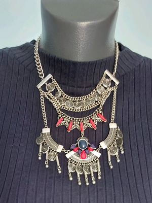 Massive Ethno Necklace with Stones and Extender like new