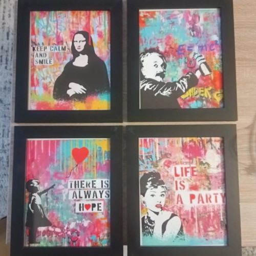 Pop Art set of 4 framed canvas prints like new