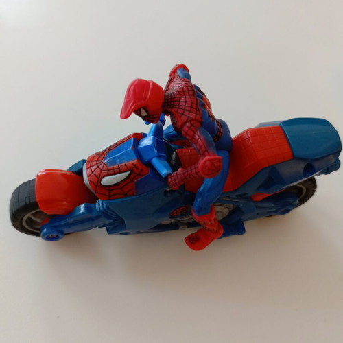 Spider-Man motorcycle toy with figure 2009 used