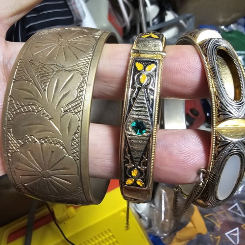 Vintage women's bracelet set used, one missing a stone