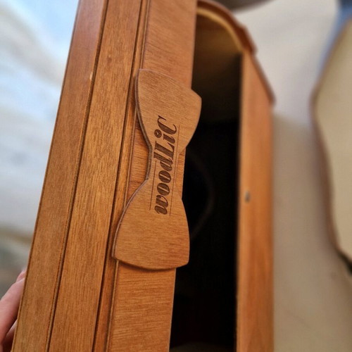 Wooden handmade shoulder bag used with velvet lining and leather strap