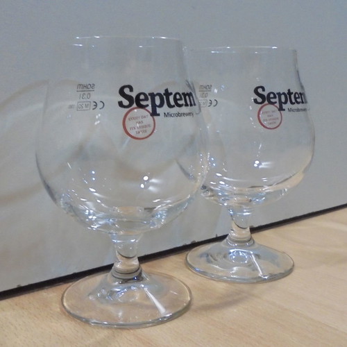 Septem beer set of two used promotional stemmed glasses 0.3lt