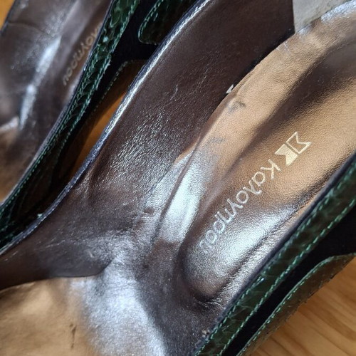Pip Toe Kalogirou leather pumps used, black and dark green, size 39.5-40