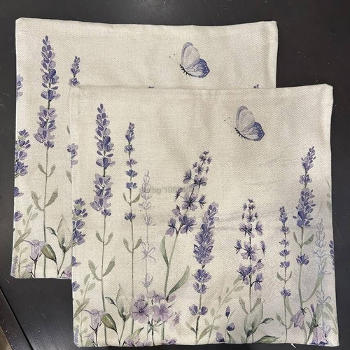 Pillow cases new with zipper floral lavender motif, 2 pcs 45x45 cm