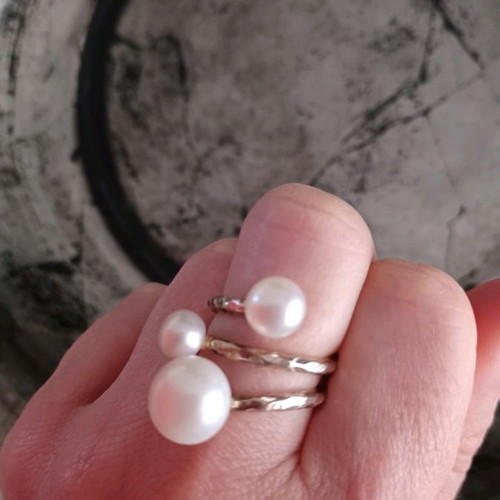 Silver gold-plated ring with 3 pearls new