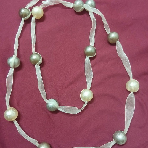 Long necklace new, ecru and silver color, 1.34 cm