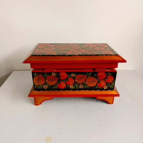 Wooden jewelry box used, hand-painted