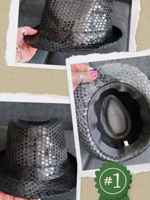 Women's sequin fedora like new, black, size 58 cm