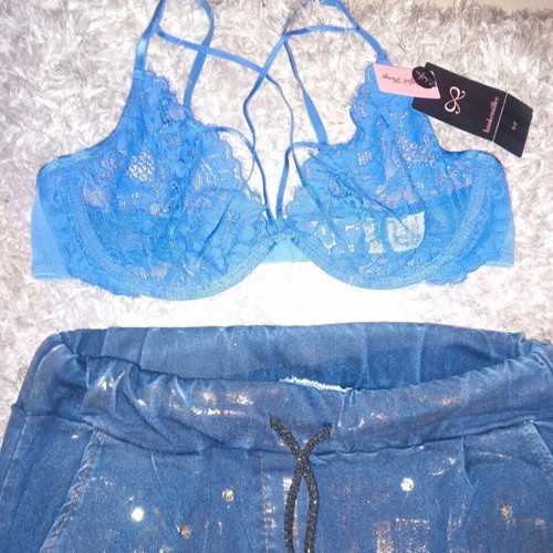 Assos high-waisted jeans with gold shine and rhinestones, like new, with hkm bralette C70