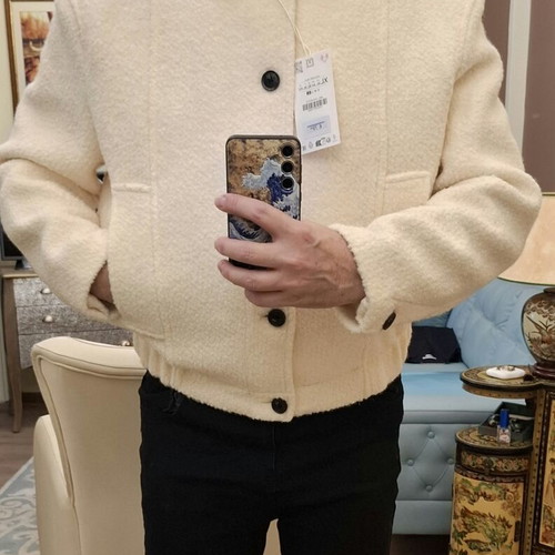 Zara jacket with boucle wool, new, XL, cream color