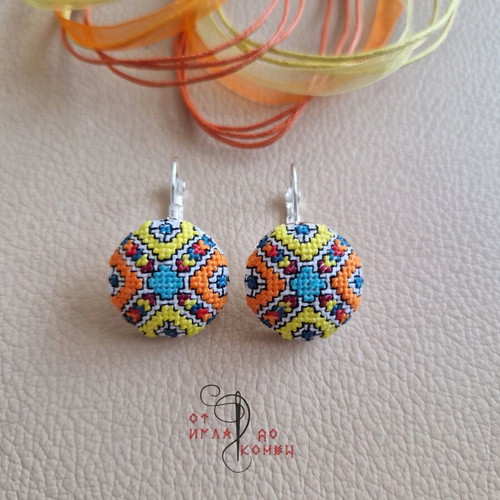 Earrings with embroidery, new, stainless steel parts
