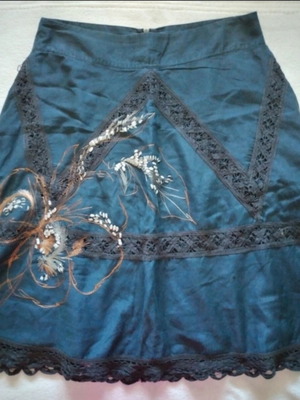 Kenzo vintage skirt used, dark blue with embroidery and lace