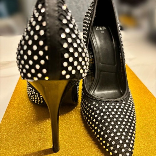 Zara heels with rhinestones like new, size 37, black and silver