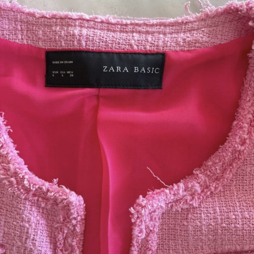 Zara tweed jacket manteau with 3/4 sleeves like new, pink, size M