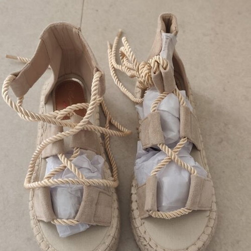 Women's Espadrille Sandals Taupe with Jute Sole and Gladiator Style