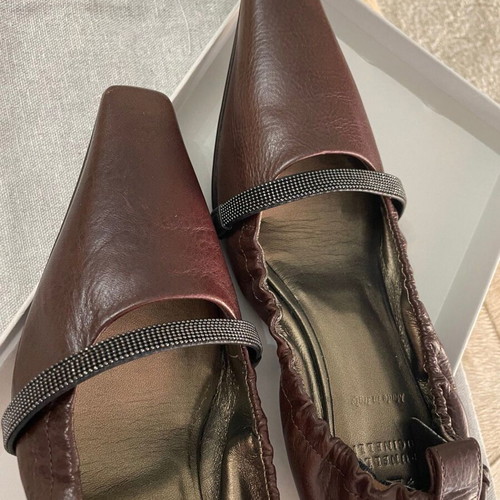 Brunello Cucinelli Monili-Strap leather kitten heels like new, espresso brown