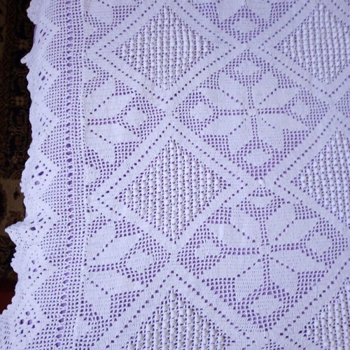 Handmade knitted cotton tablecloth set 145x150 and runner 36x150 cm like new
