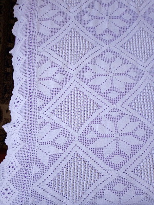 Handmade knitted cotton tablecloth set 145x150 and runner 36x150 cm like new