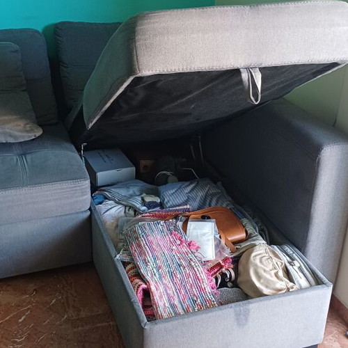 Corner sofa grey fabric with storage, convertible to bed