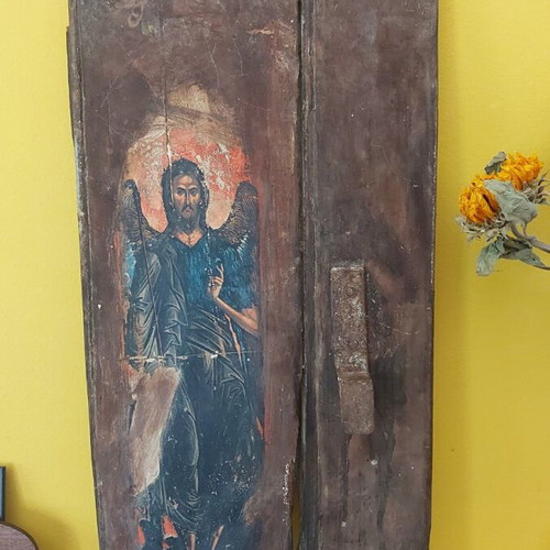 Saint John the Baptist painting used, handmade on old wood