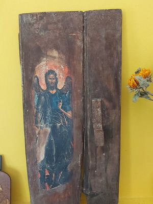 Saint John the Baptist painting used, handmade on old wood