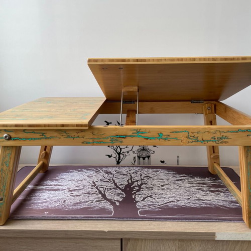 Handmade Bamboo Laptop Table with Lichtenberg Art and Magnetic Upgrade new