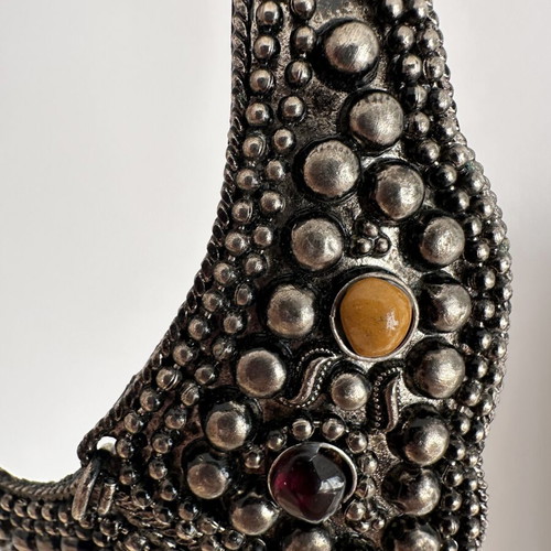 Vintage ethnic statement necklace boho metal silver like new