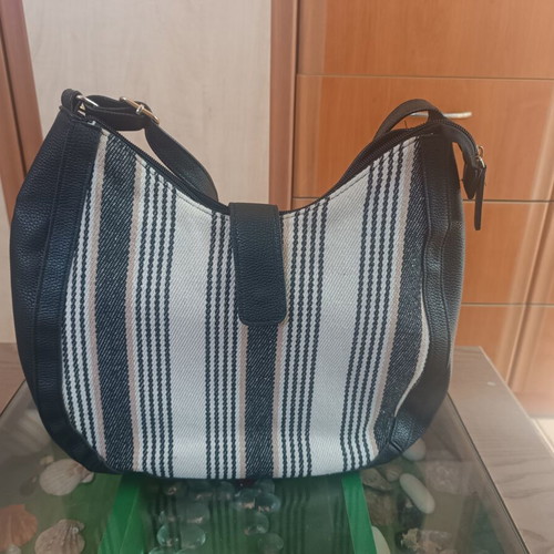 Black women's shoulder bag with white details, new
