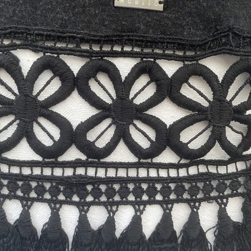 Mohito Collection Black Blouse size L like new with lace and fringes