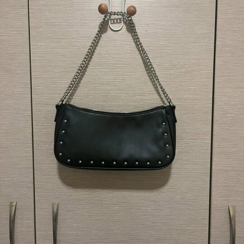 Bershka shoulder bag used, black with silver details and chain