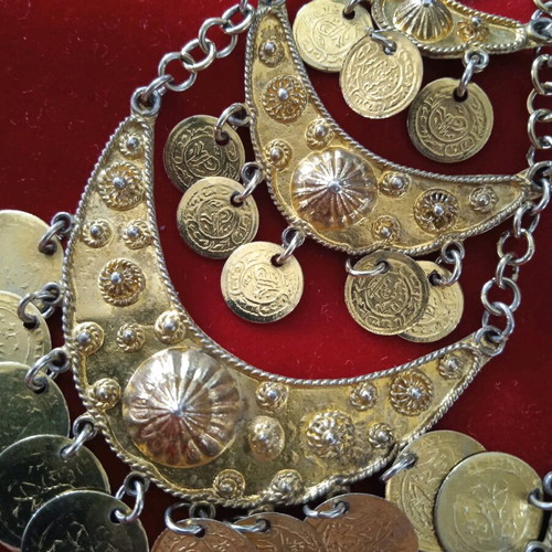 Silver vintage earrings with Ottoman coins like new, gold-toned