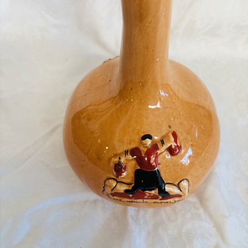 Vintage collectible 1965 glazed ceramic wine bottle used