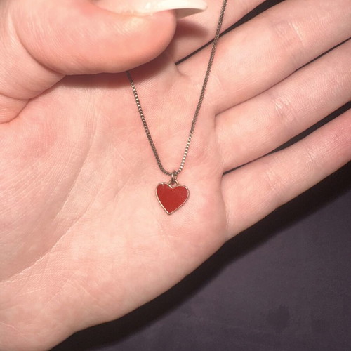Necklace stainless steel silver with red heart new