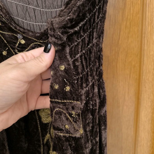 Velvet summer women's dress brown green with straps like new